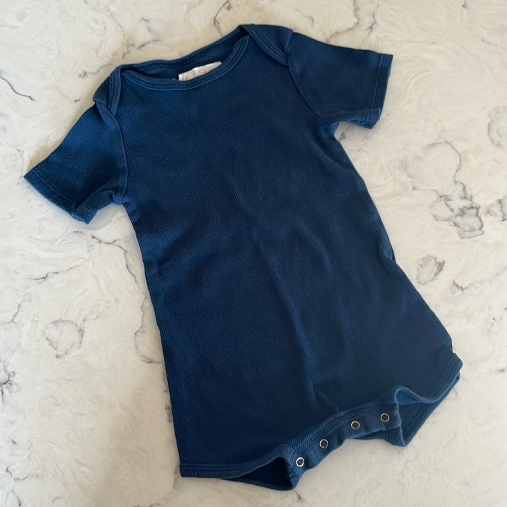 Flora and Henri Short Sleeve Onesie Romper Crawler with Snaps - Navy